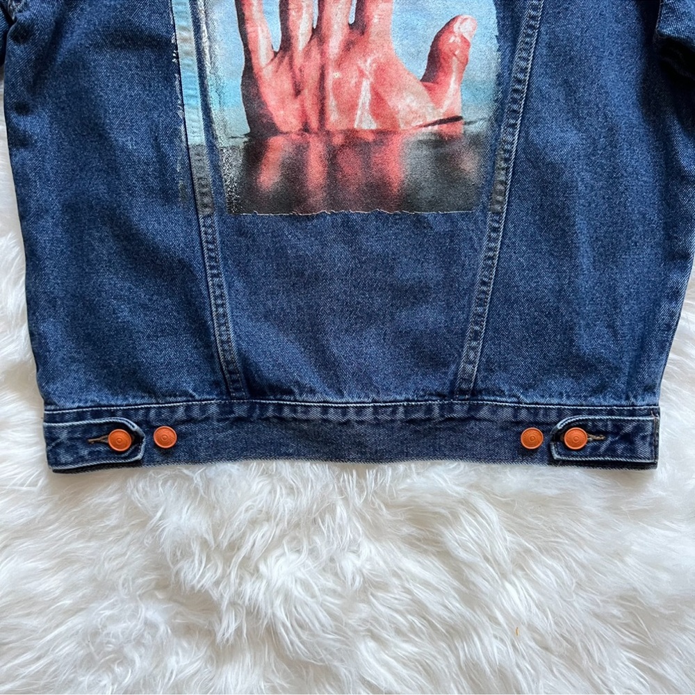 New! LA DETRESSE Logo Amnesia Retro Style Oversized Hand Print Denim Jacket - Picture 7 of 8